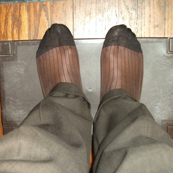 2PR Men's Sheer Brown Thick N Thin with Pattern, Cap Toe Cap Heel Socks - 10 -13 - Picture 11 of 13